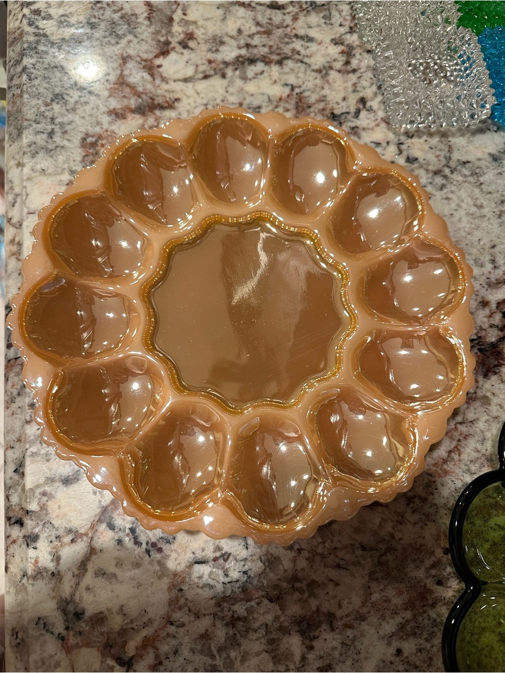 Vintage Anchor Hocking Peach Luster Deviled Egg Platter